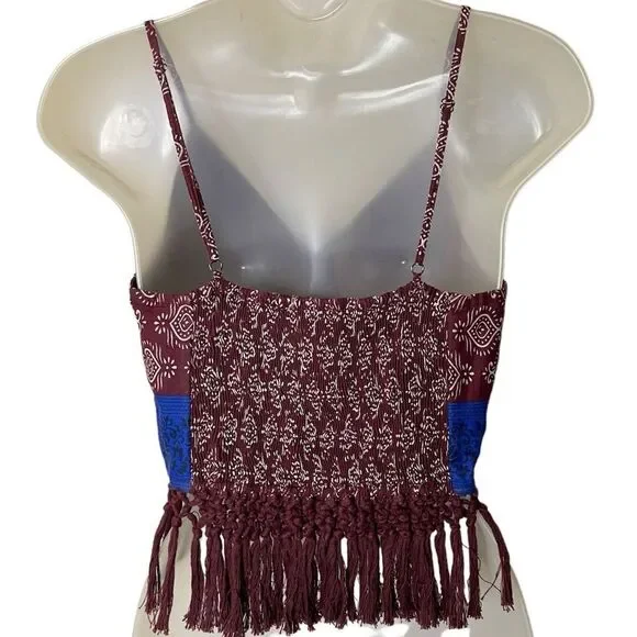 Free People One Women's Multicolor Fringe Bustier Tank Top Size S Boho Festival - Picture 2 of 4